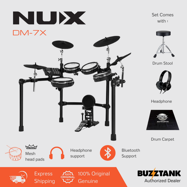NUX DM-7X 5-Piece Full Mesh Digital Electronic Drum Set Head by Remo