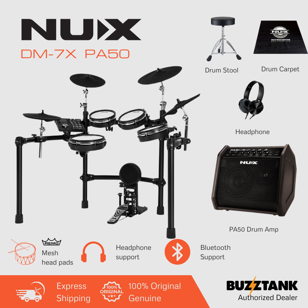 NUX DM-7X 5-Piece Full Mesh Digital Electronic Drum Set Head by Remo
