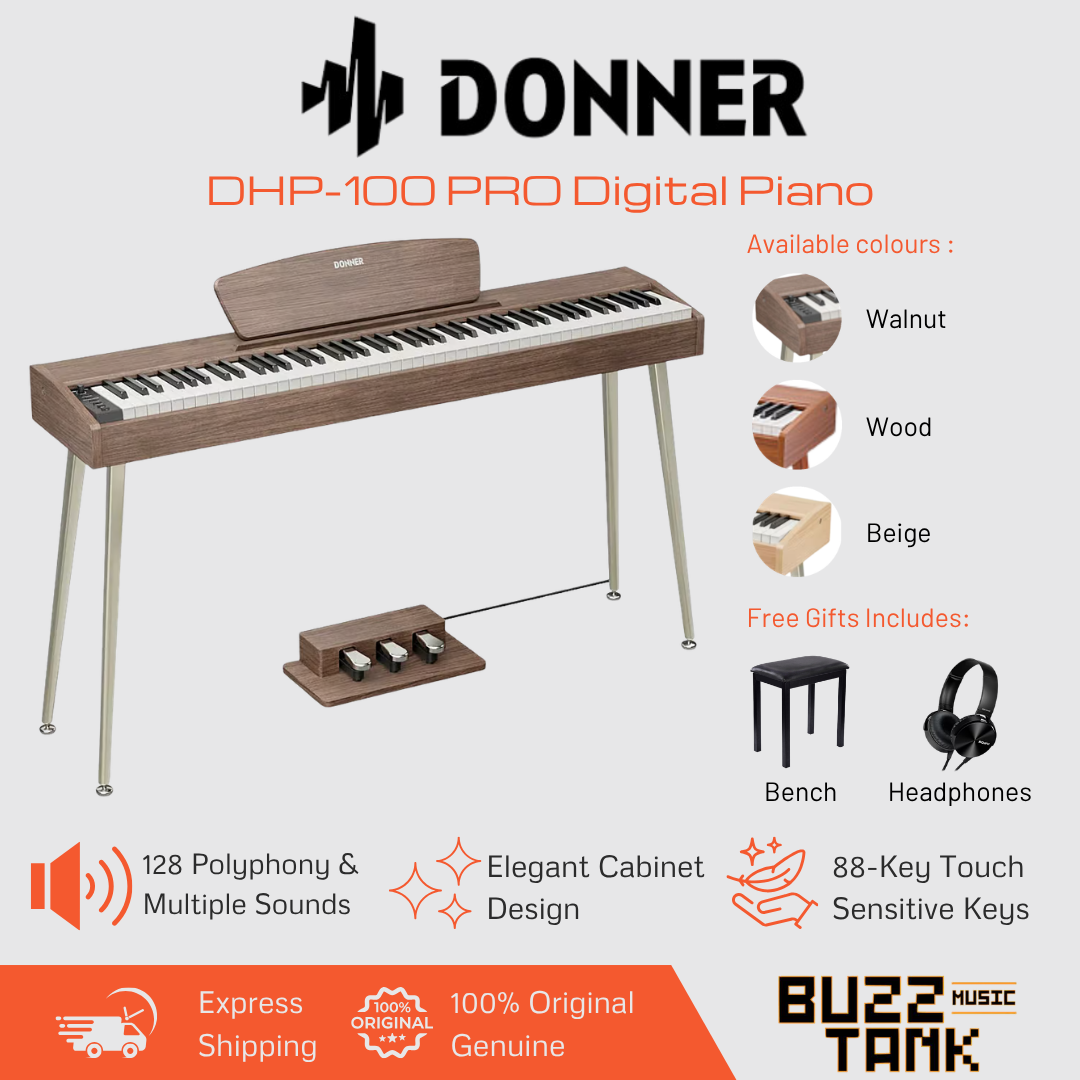 Donner DHP-100 PRO Digital Piano, Walnut, Wood or Beige - 88-Key, Velocity Sensitive, Immersive Sound, Elegant