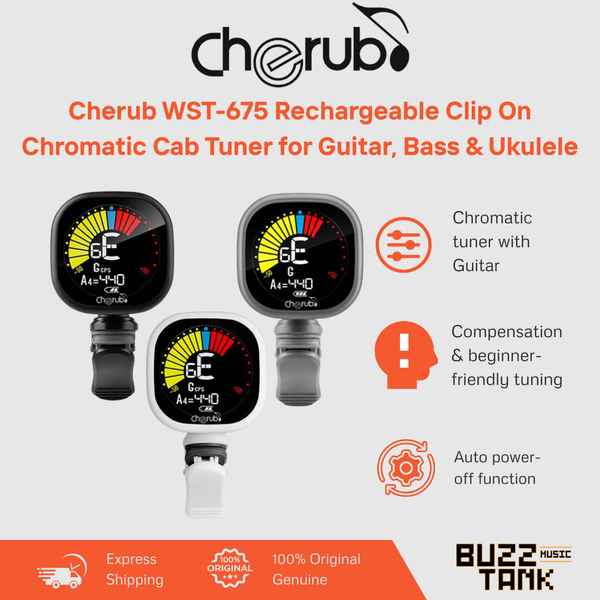 Cherub WST-675 Rechargeable Chromatic Cab Tuner Clip on For Guitar Bass Ukulele (WST675)