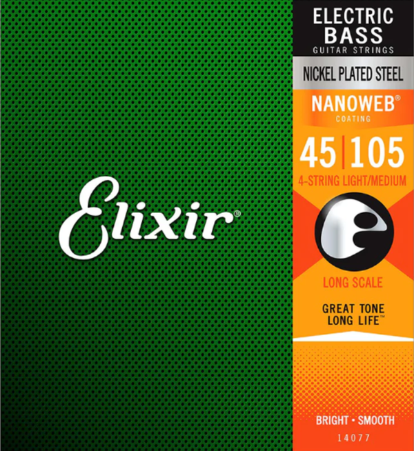Elixir 14077 Nanoweb Medium Long Scale 4-String Electric Bass Strings 45-105