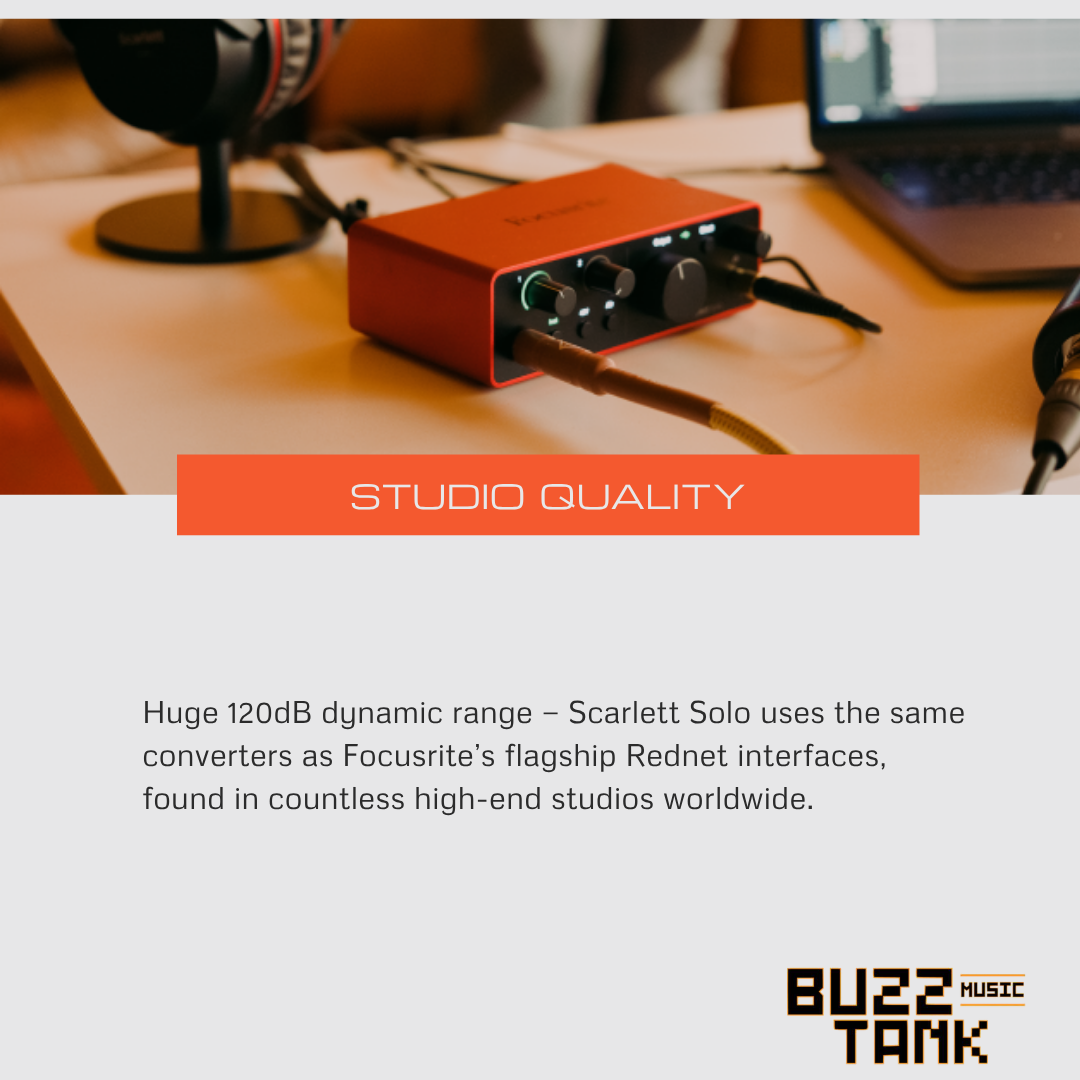Focusrite Scarlett 2i2, Solo (4th Gen) USB Audio Interface, Studio pack
