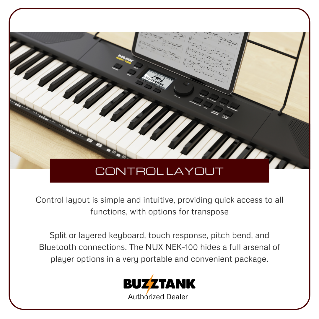 Nux NEK-100 61 Keys Portable Digital Electronic Keyboard (NEK100)