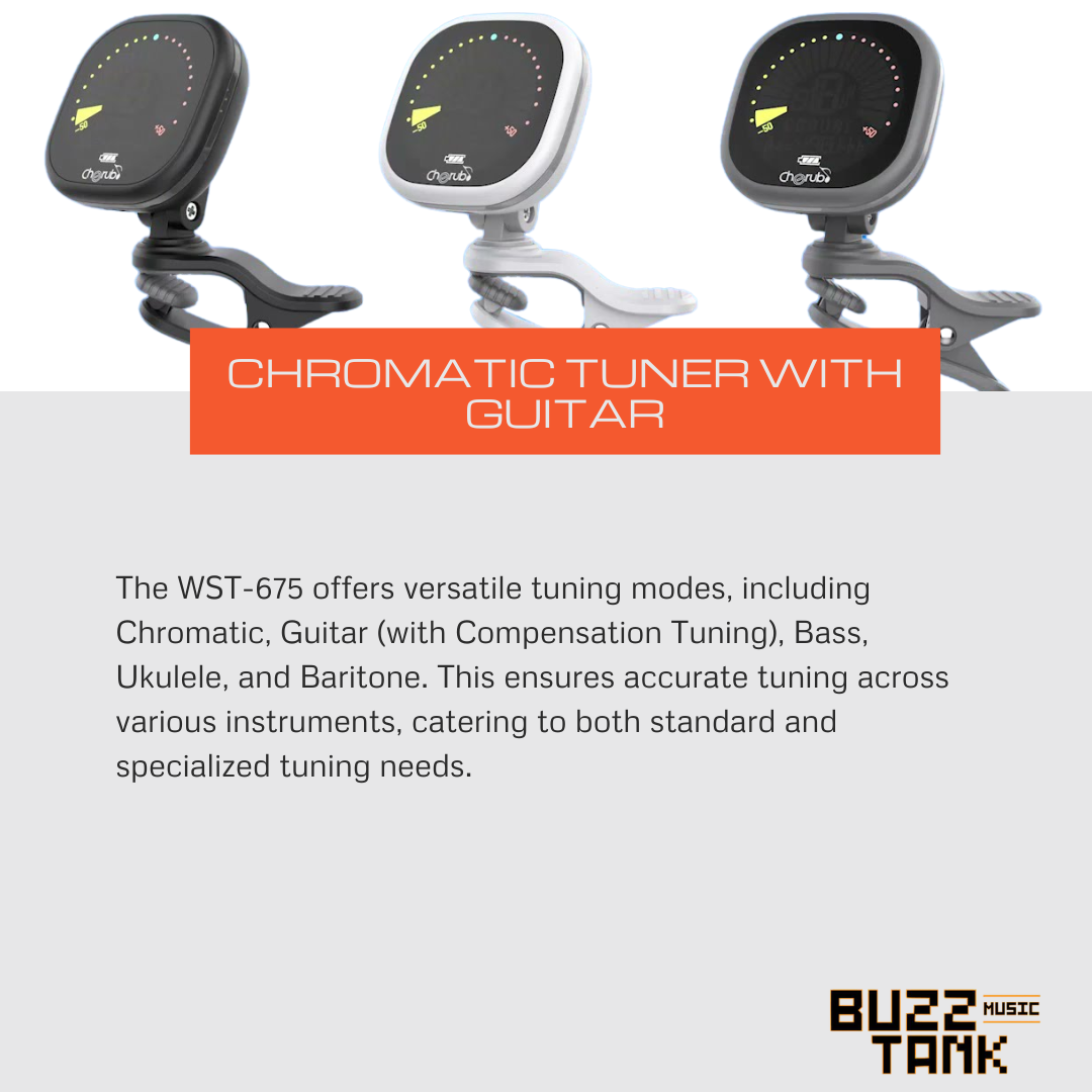 Cherub WST-675 Rechargeable Chromatic Cab Tuner Clip on For Guitar Bass Ukulele (WST675)