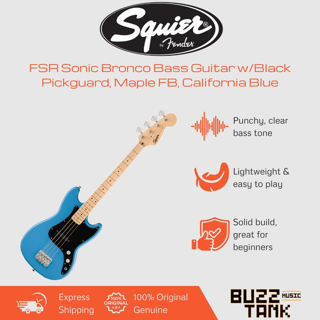Squier FSR Sonic Bronco Bass Guitar w/Black Pickguard, Maple FB, California Blue