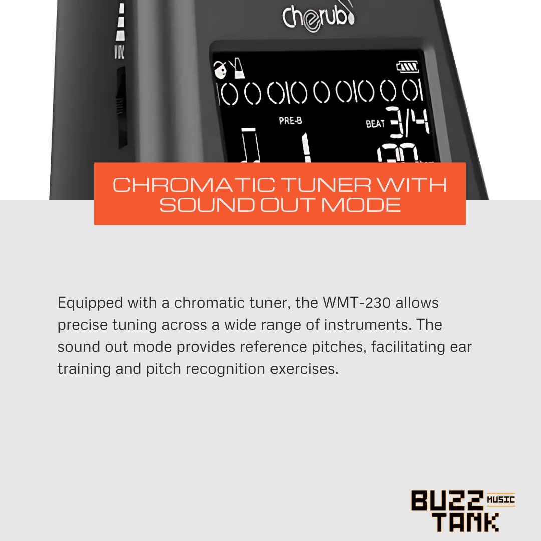Cherub WMT-230 Rechargeable Digital Metronome and Electronic Chromatic Tuner For Piano Violin Guitar Drum (WMT230)