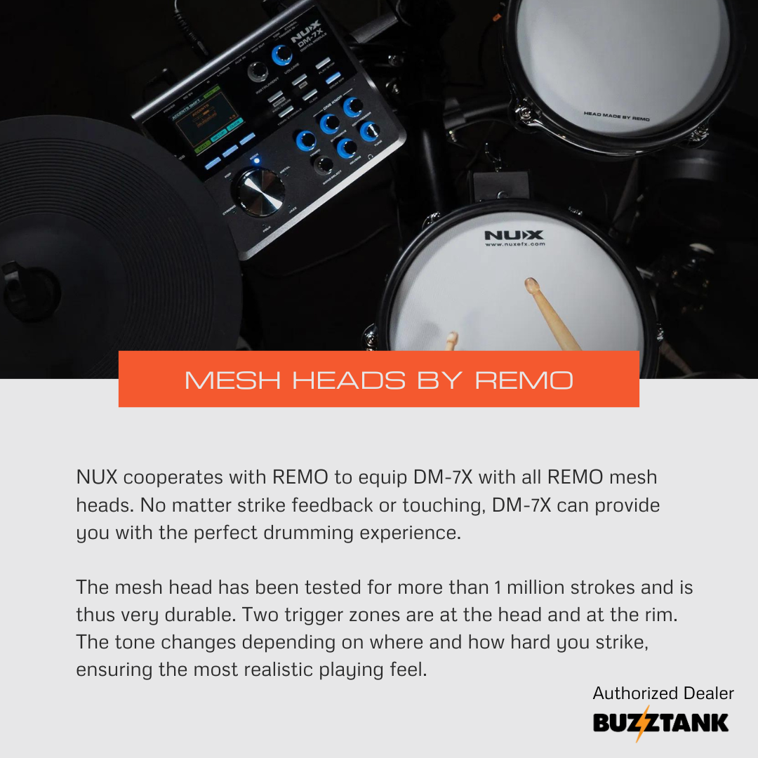 NUX DM-7X 5-Piece Full Mesh Digital Electronic Drum Set Head by Remo