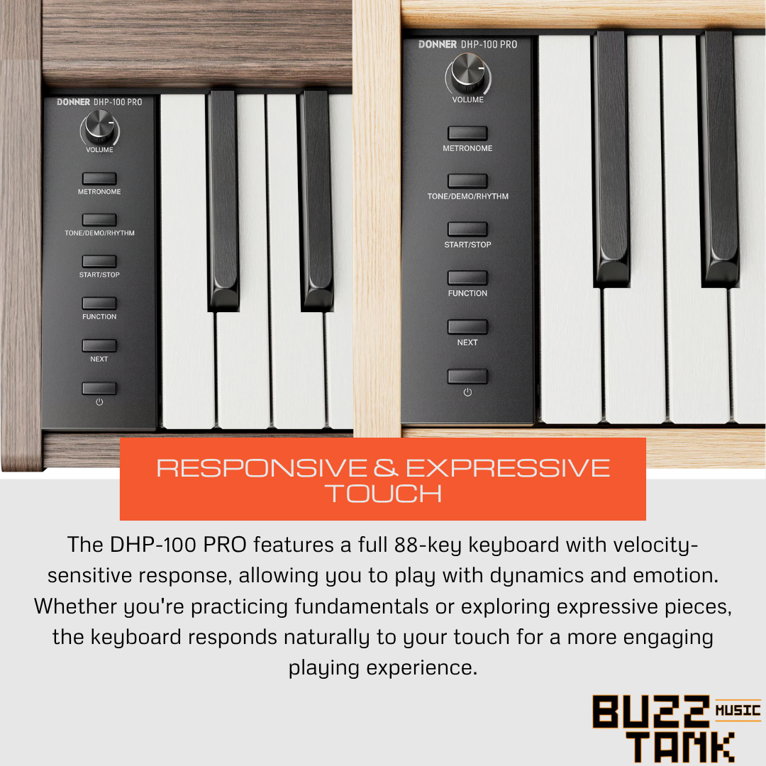 Donner DHP-100 PRO Digital Piano, Walnut, Wood or Beige - 88-Key, Velocity Sensitive, Immersive Sound, Elegant