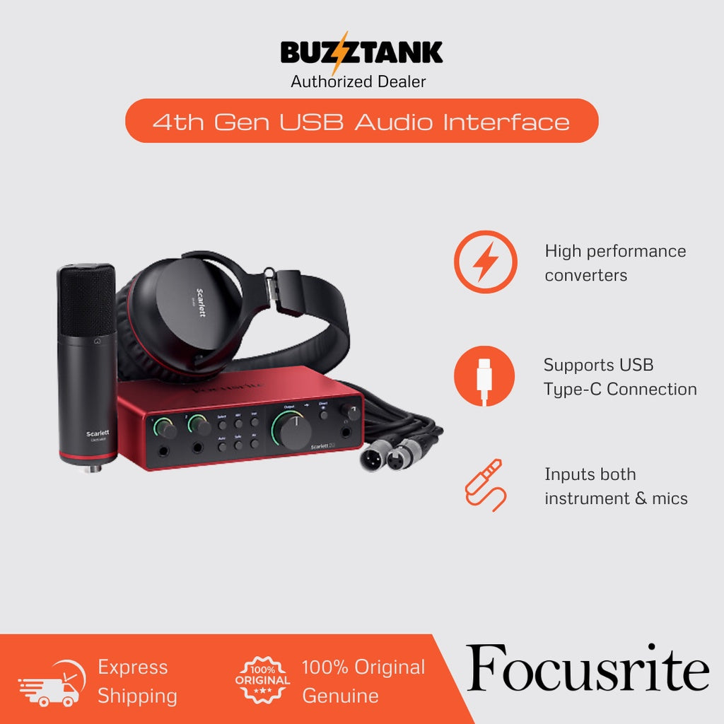 Focusrite Scarlett 2i2, Solo (4th Gen) USB Audio Interface, Studio pack
