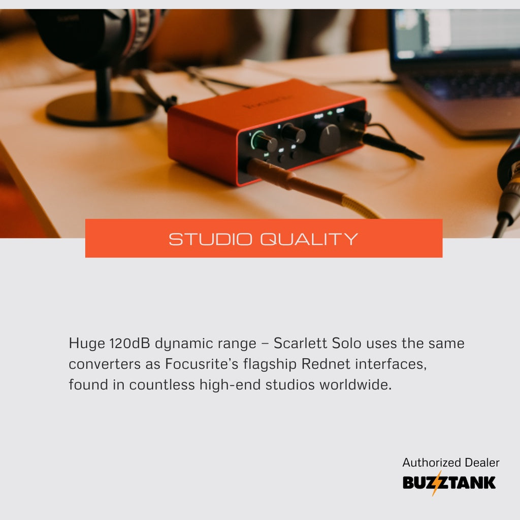 Focusrite Scarlett 2i2, Solo (4th Gen) USB Audio Interface, Studio pack