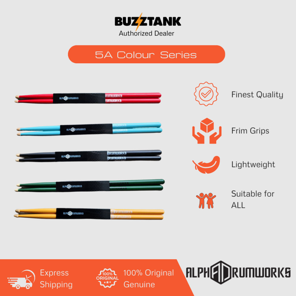 Alpha Drumworks 5A Drum Sticks with Wooden Tip