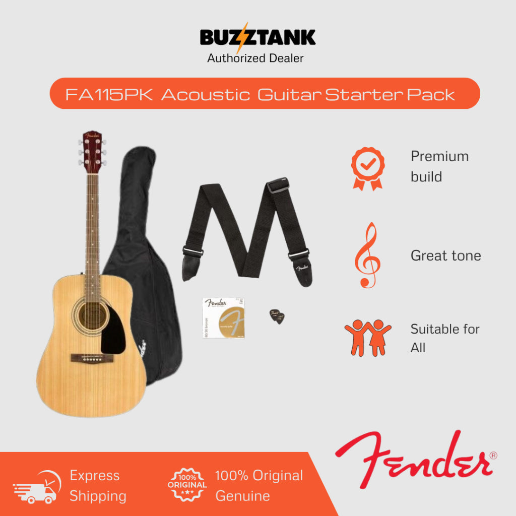 Fender FA-115 Dreadnought Guitar Pack V2, Walnut FB, Natural