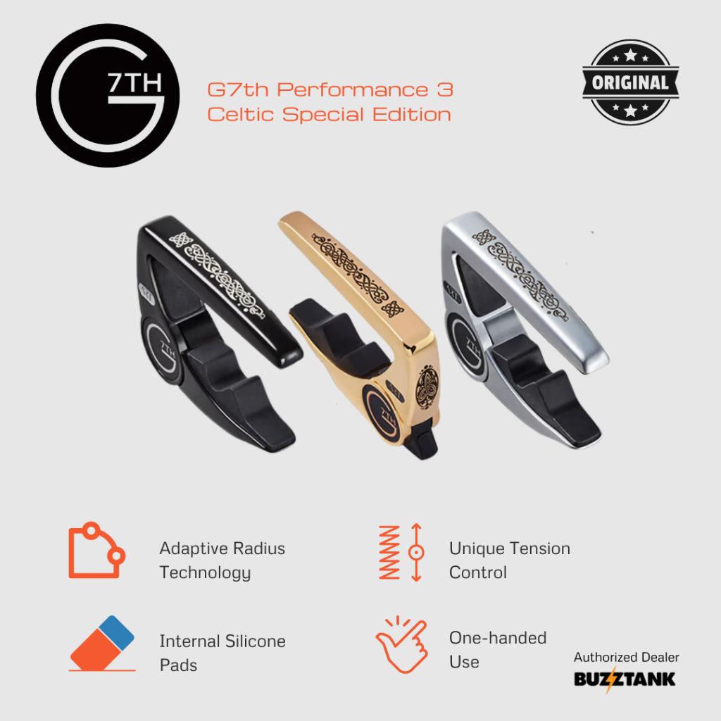 G7th G7 Performance 3 Celtic Gold Silver Black Special Edition Guitar Capo - Steel String