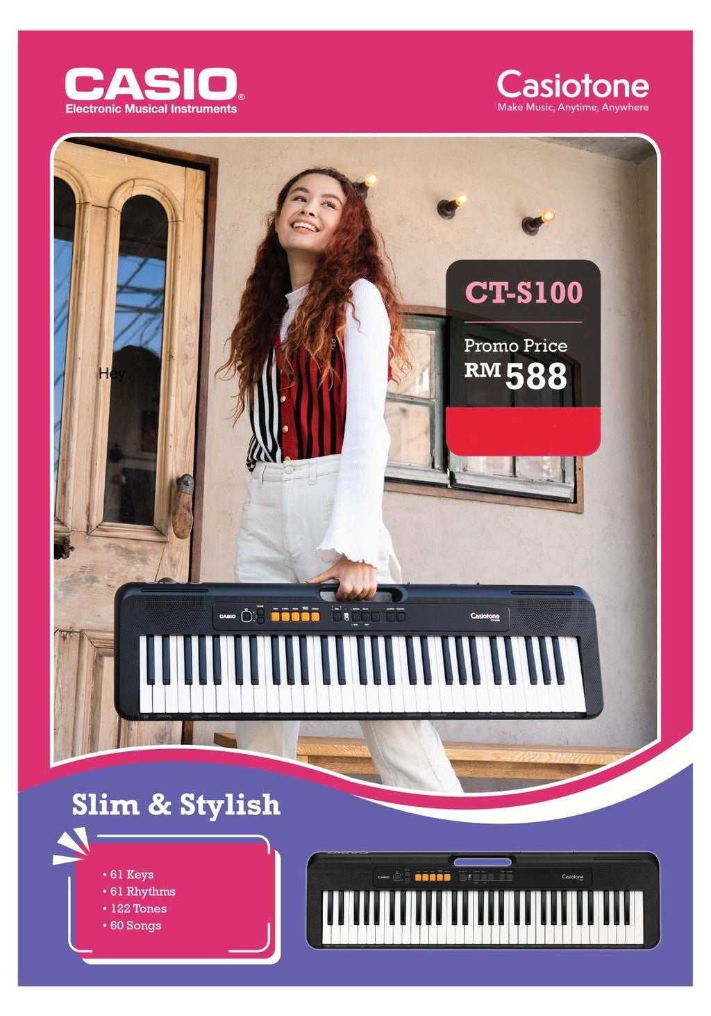 Casio CT-S100 Casiotone 61-Key Portable Keyboard