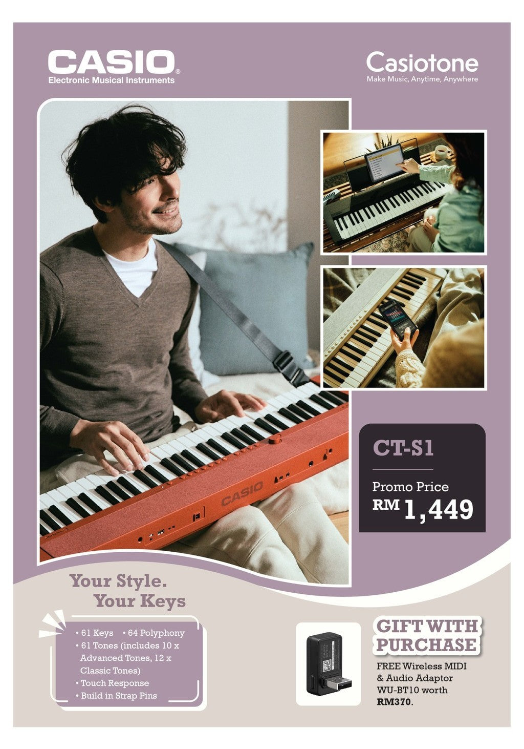 Casio CT-S1 Casiotone 61 keys Portable Keyboard