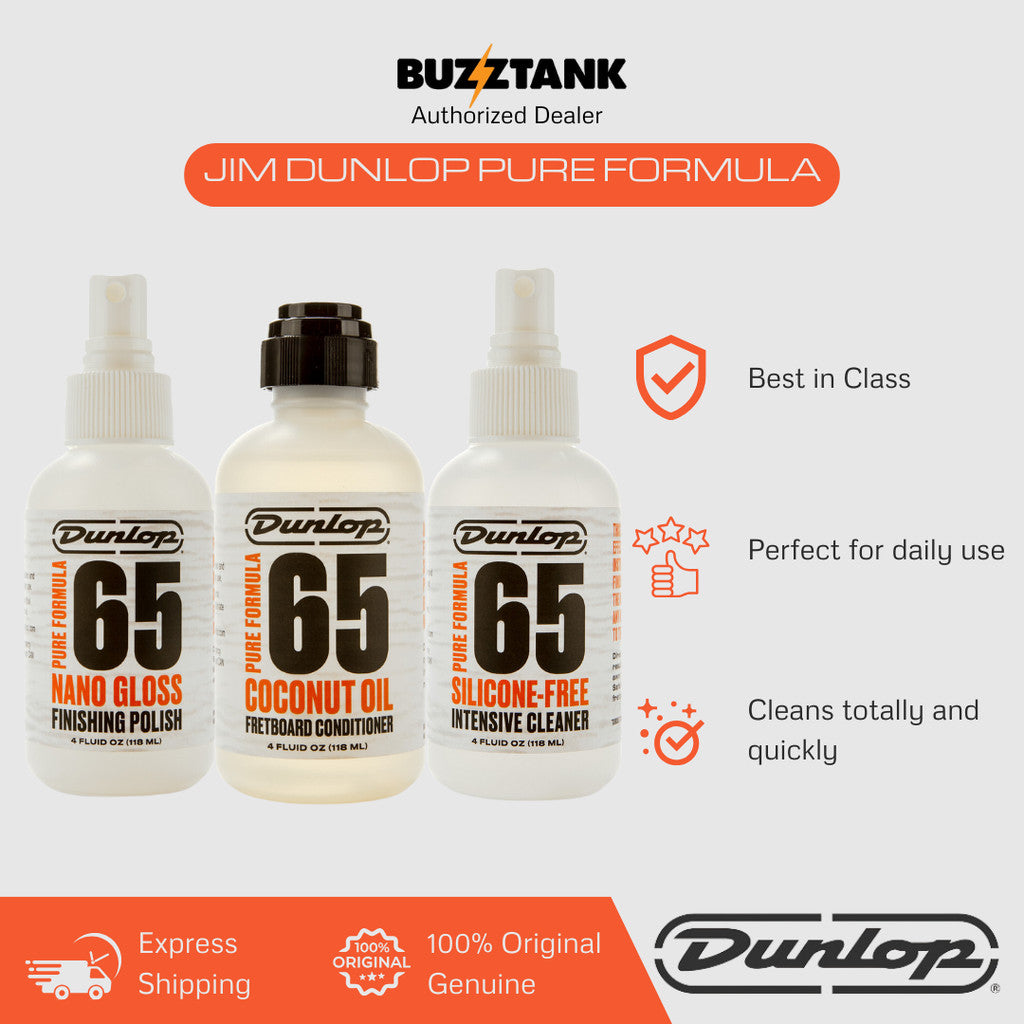 Jim Dunlop Pure Formula Intense Cleaner 6644 / 6604 Nano Gloss Finishing Polish/ 6634 Coconut Oil Fretboard Conditioner
