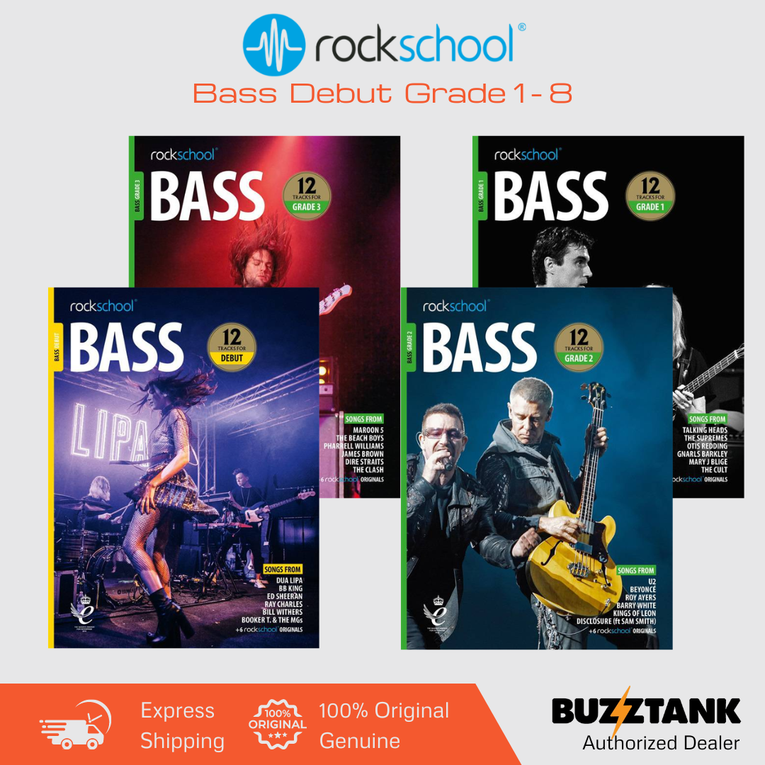 RSL Rockschool BASS 2018 & 2024 (12 Tracks) Debut Grade 1 2 3 4 5 6 7 8