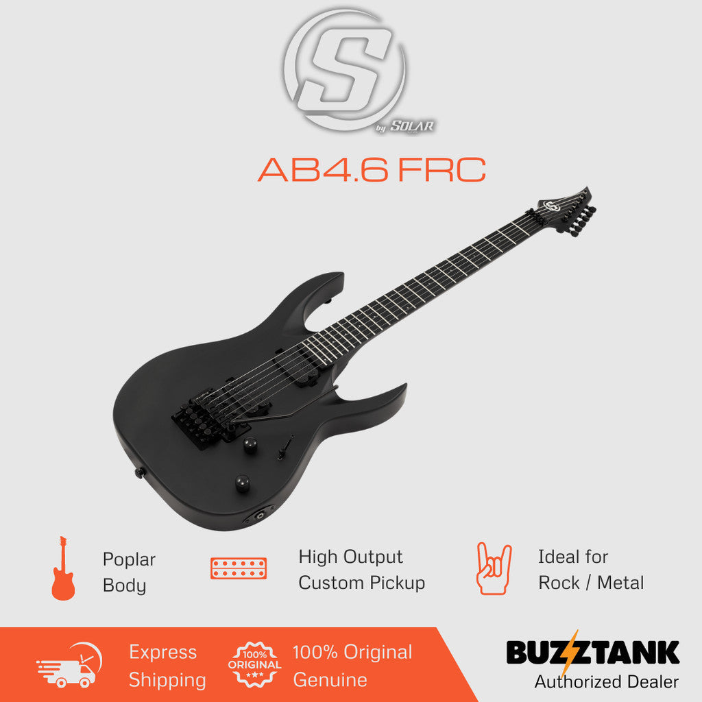 S by Solar AB4.6FRC AB Floyd Rose Electric Guitar, Carbon Black Matte