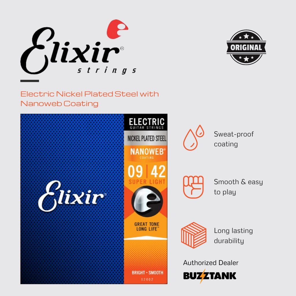 Elixir Nanoweb Electric Guitar Strings Baritone 7 String 8 String 12002 12052 12102 12027 12077 12302 12007 12057 12062