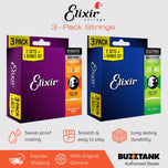 Elixir 3-Pack Guitar strings Optiweb Nanoweb Nickle Phosphor Bronze (16538 16539 16540 16542 16544 16545 16550 16552)