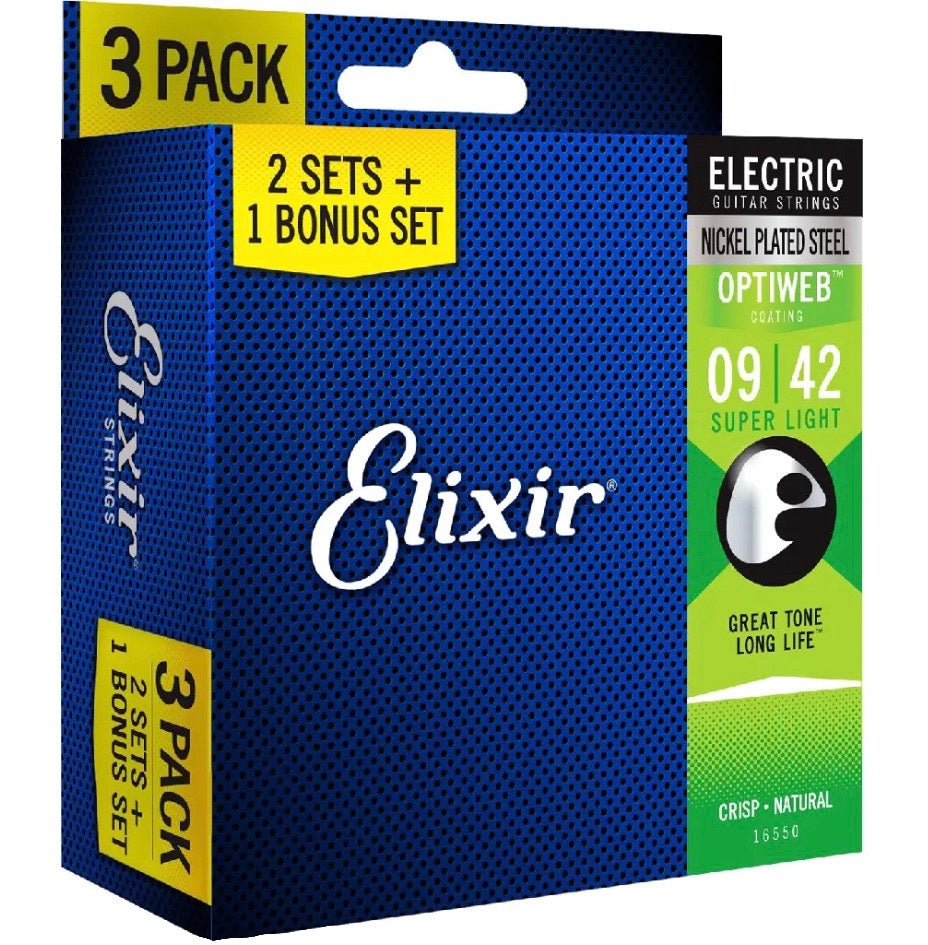 Elixir 3-Pack Guitar strings Optiweb Nanoweb Nickle Phosphor Bronze (16538 16539 16540 16542 16544 16545 16550 16552)