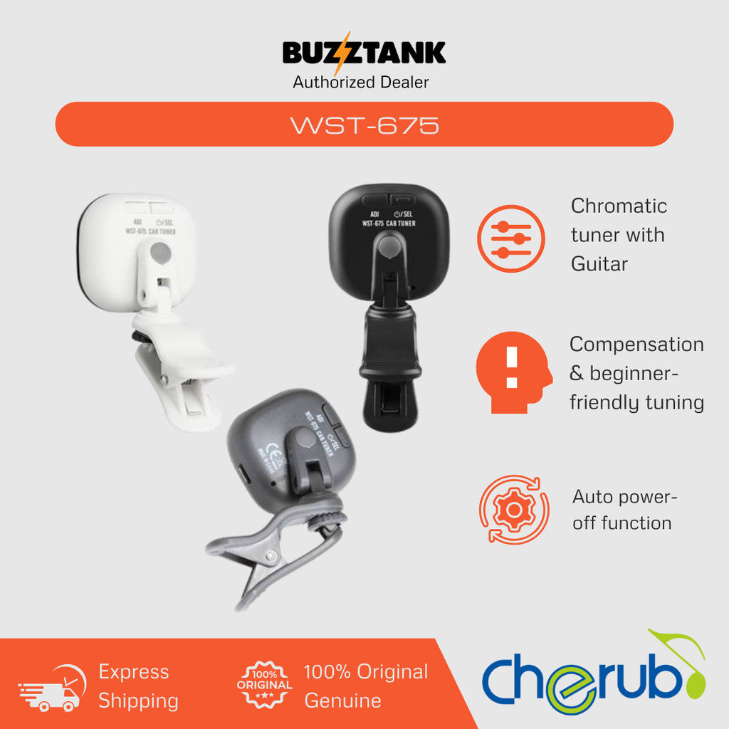 Cherub WST-675 Rechargeable Chromatic Cab Tuner Clip on For Guitar Bass Ukulele (WST675)
