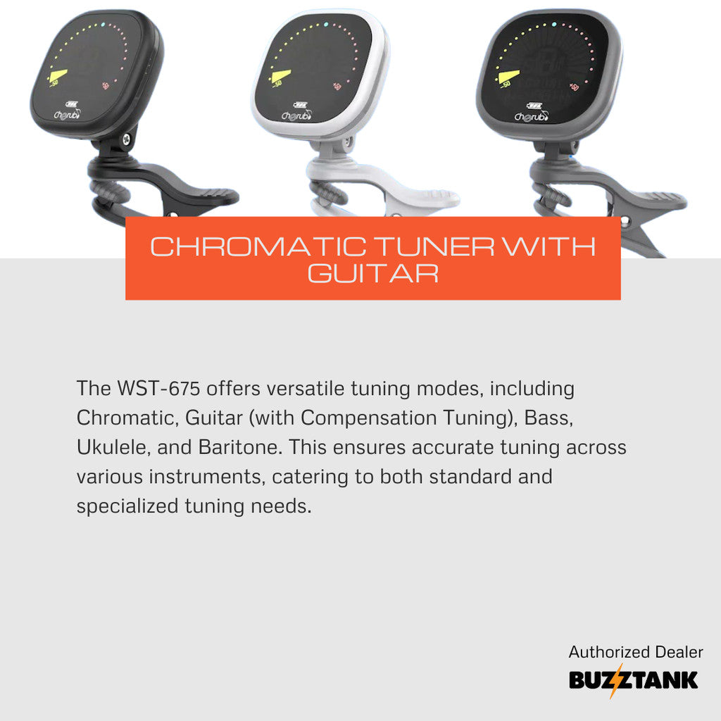 Cherub WST-675 Rechargeable Chromatic Cab Tuner Clip on For Guitar Bass Ukulele (WST675)