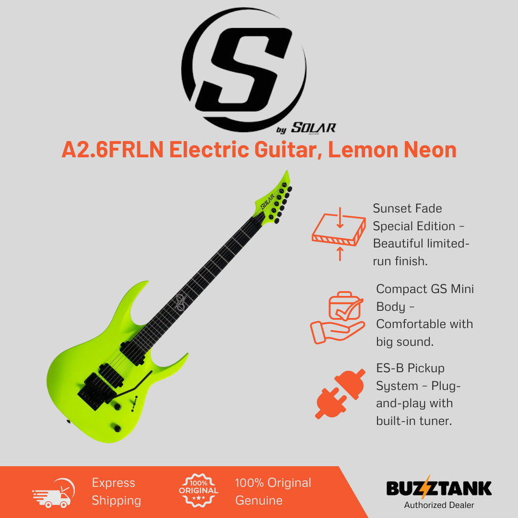 S by Solar A2.6FRLN Electric Guitar, Lemon Neon
