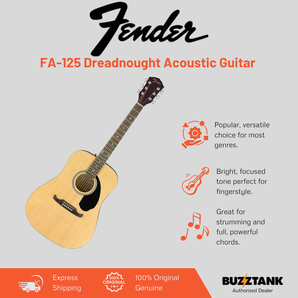 Fender FA-125 Dreadnought Acoustic Guitar w/bag, Walnut FB, Natural