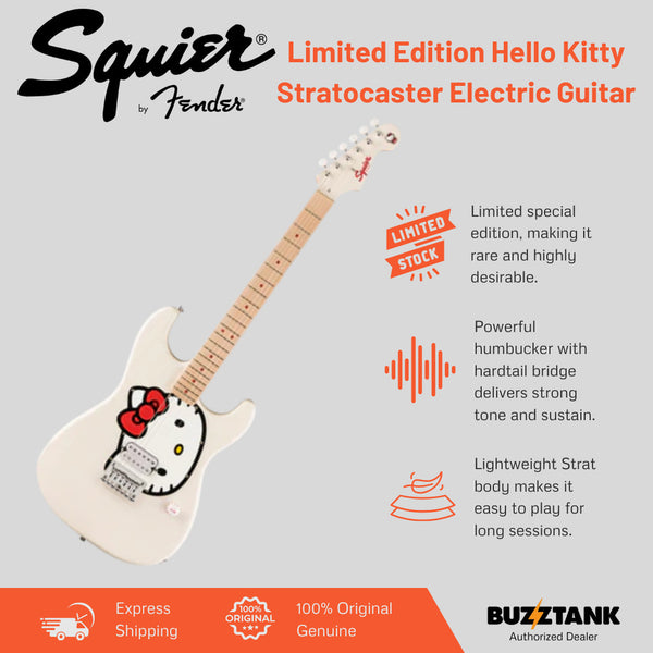 Squier Limited Edition Hello Kitty Stratocaster Electric Guitar, Maple FB, White