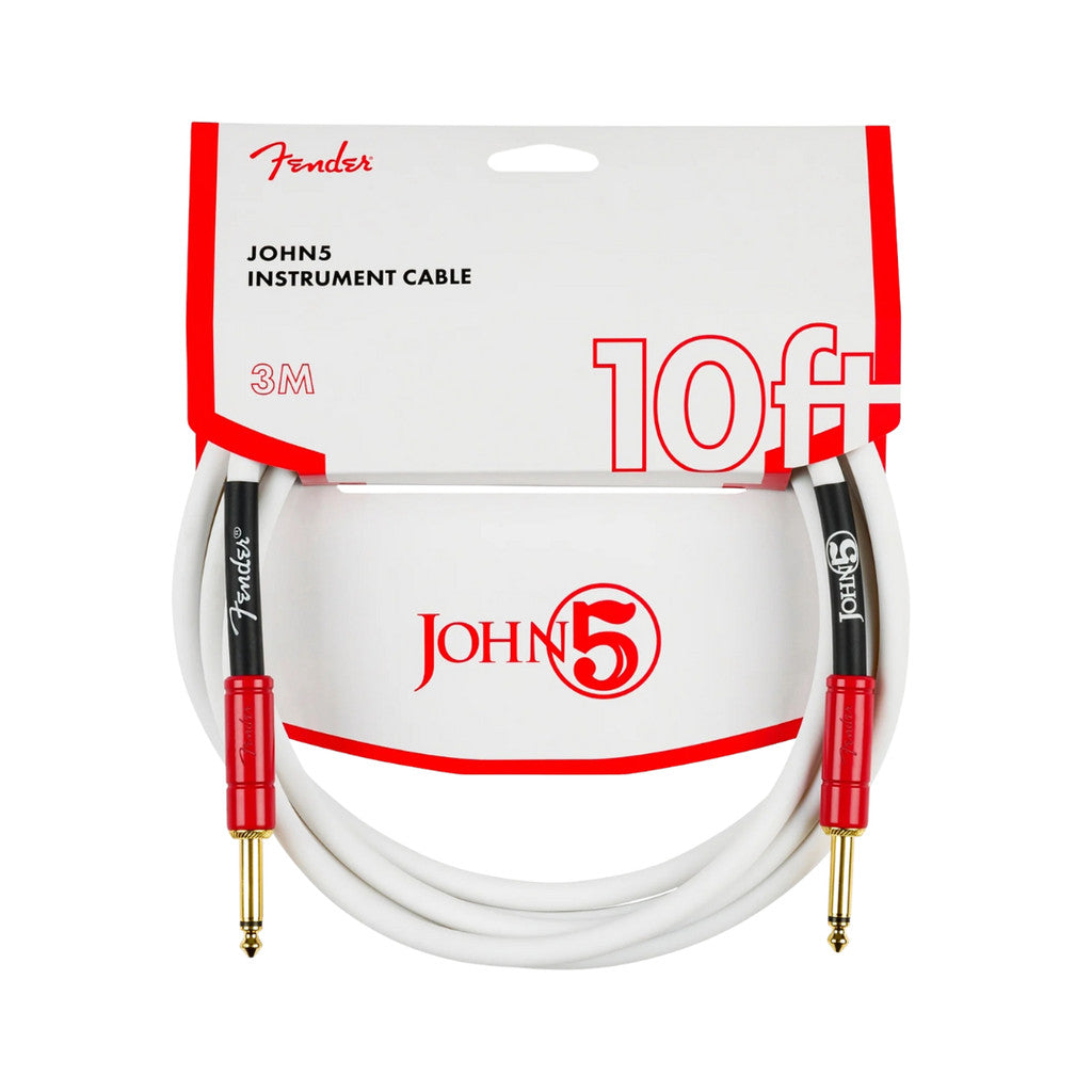Fender John 5 10FT Instrument Cable, White and Red