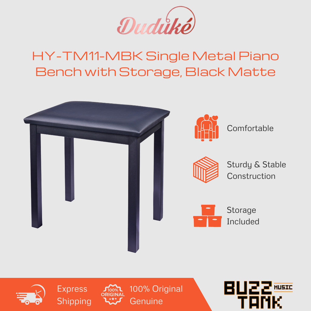 Duduke HY-TM11-MBK Single Metal Piano Bench with Storage, Black Matte
