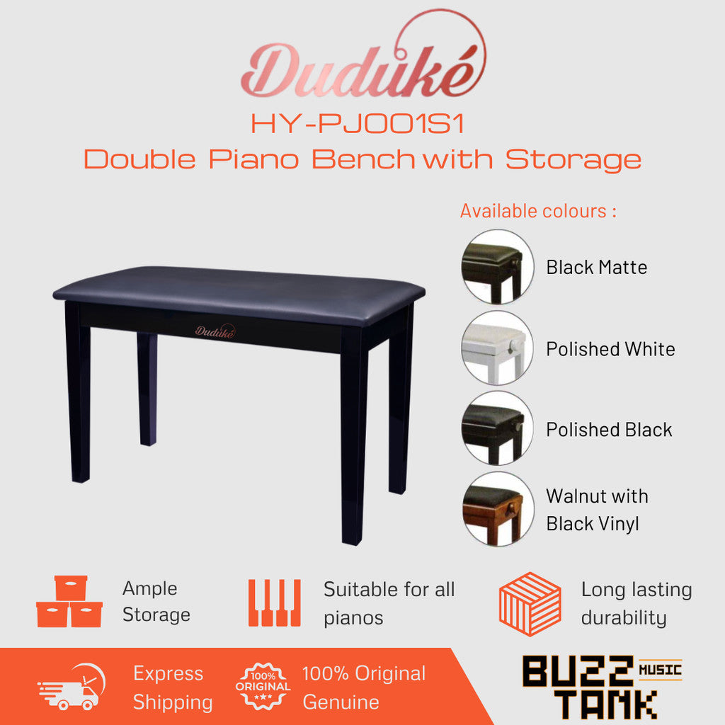 Duduke HY-PJ001S1 Double Piano Bench with Storage - Black Matte, Polished Black, Polished White, Walnut with Black Vinyl