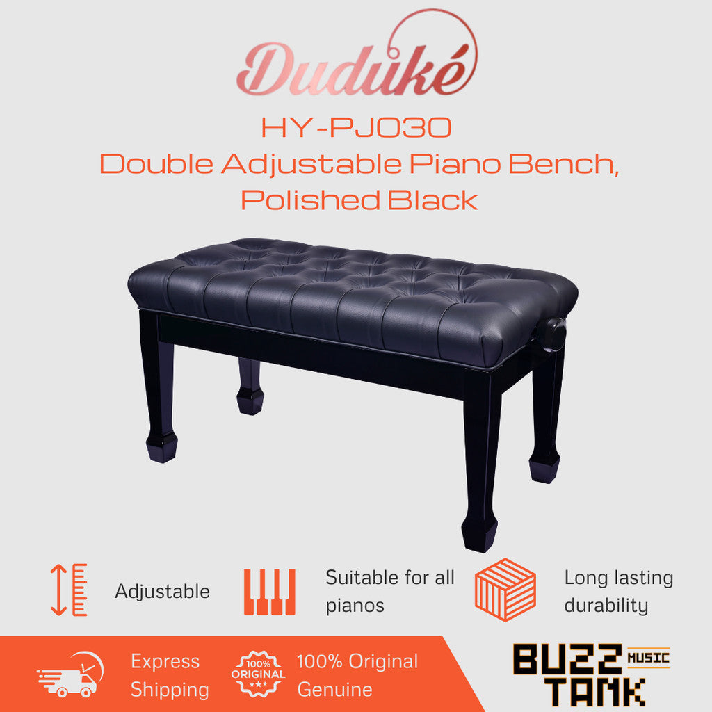 Duduke HY-PJ030-PBK Double Adjustable Piano Bench, Polished Black