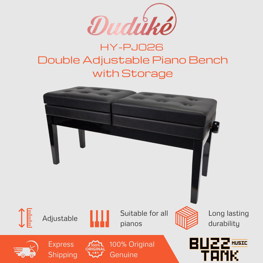 Duduke HY-PJ026-PBK Double Adjustable Piano Bench with Storage, Polished Black