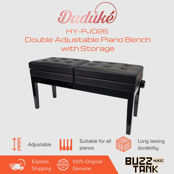 Duduke HY-PJ026-PBK Double Adjustable Piano Bench with Storage, Polished Black