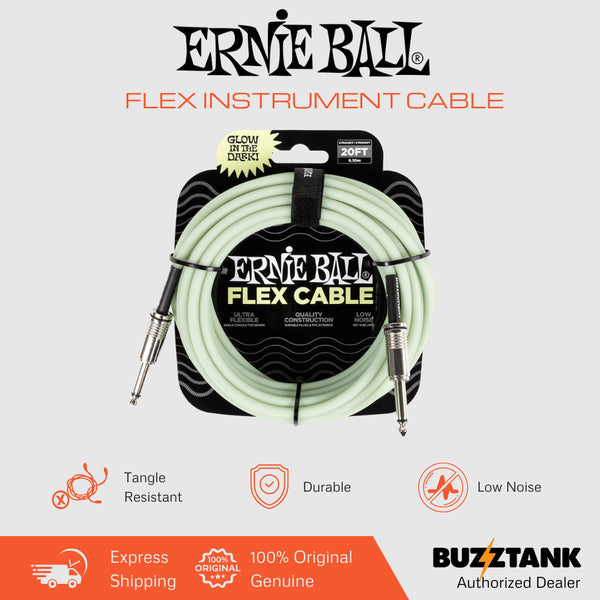 Ernie Ball 20FT Flex Straight to Straight Instrument Cable, Glow In Dark