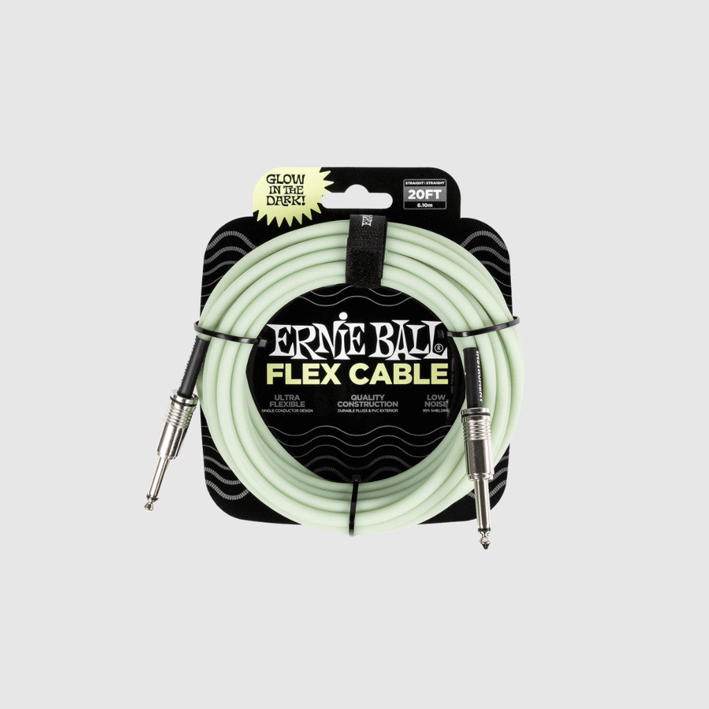 Ernie Ball 20FT Flex Straight to Straight Instrument Cable, Glow In Dark