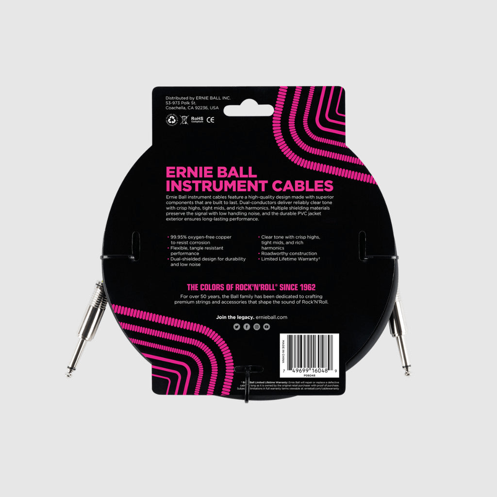Ernie Ball 10' Straight to Straight Instrument Cable, Black