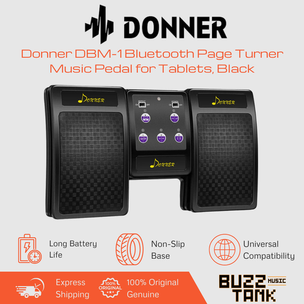 Donner DBM-1 Bluetooth Page Turner Music Pedal for Tablets, Black