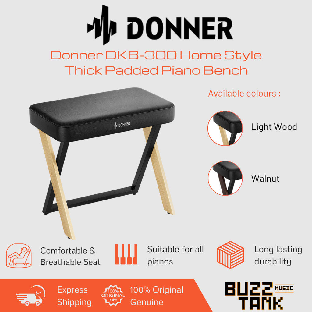 Donner DKB-300 Home Style Thick Padded Piano Bench (Walnut / Light Wood) (compatible with Donner OURA R300)