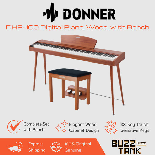 Donner DHP-100 Digital Piano, Wood, with Bench - 88-Key Weighted Hammer-Action Keys, Elegant Design, Ideal for Beginners
