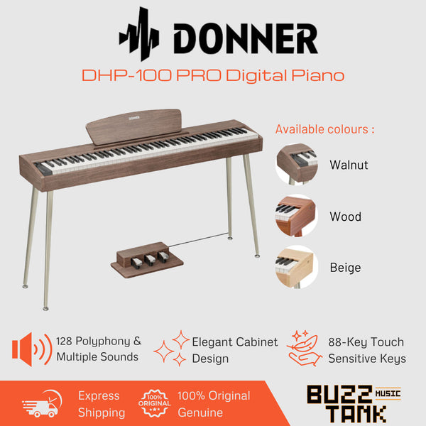 Donner DHP-100 PRO Digital Piano, Walnut, Wood or Beige - 88-Key, Velocity Sensitive, Immersive Sound, Elegant