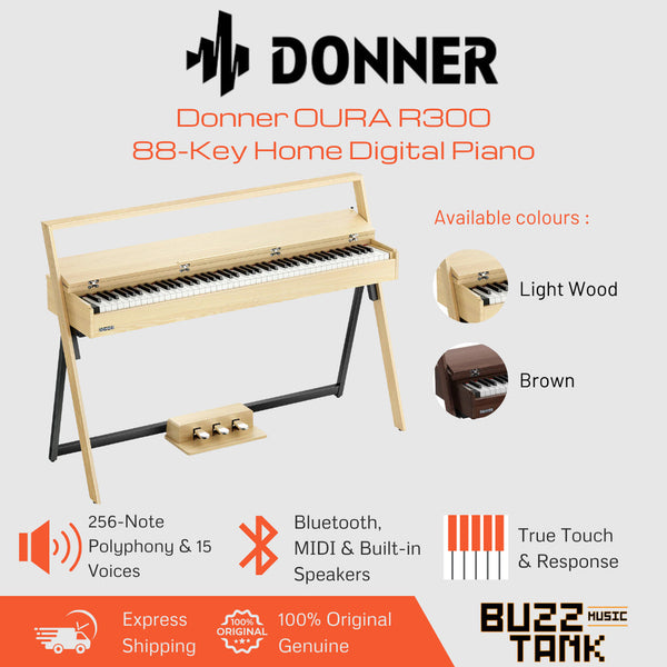 Donner OURA R300 88-Key Home Digital Piano (Light Wood / Brown) - Natural Elegance, Refined Performance