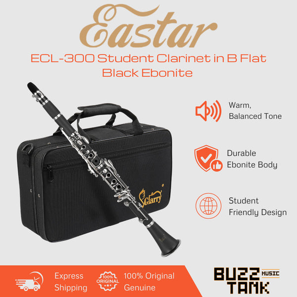 Eastar ECL-300 Student Clarinet in B Flat, Black Ebonite