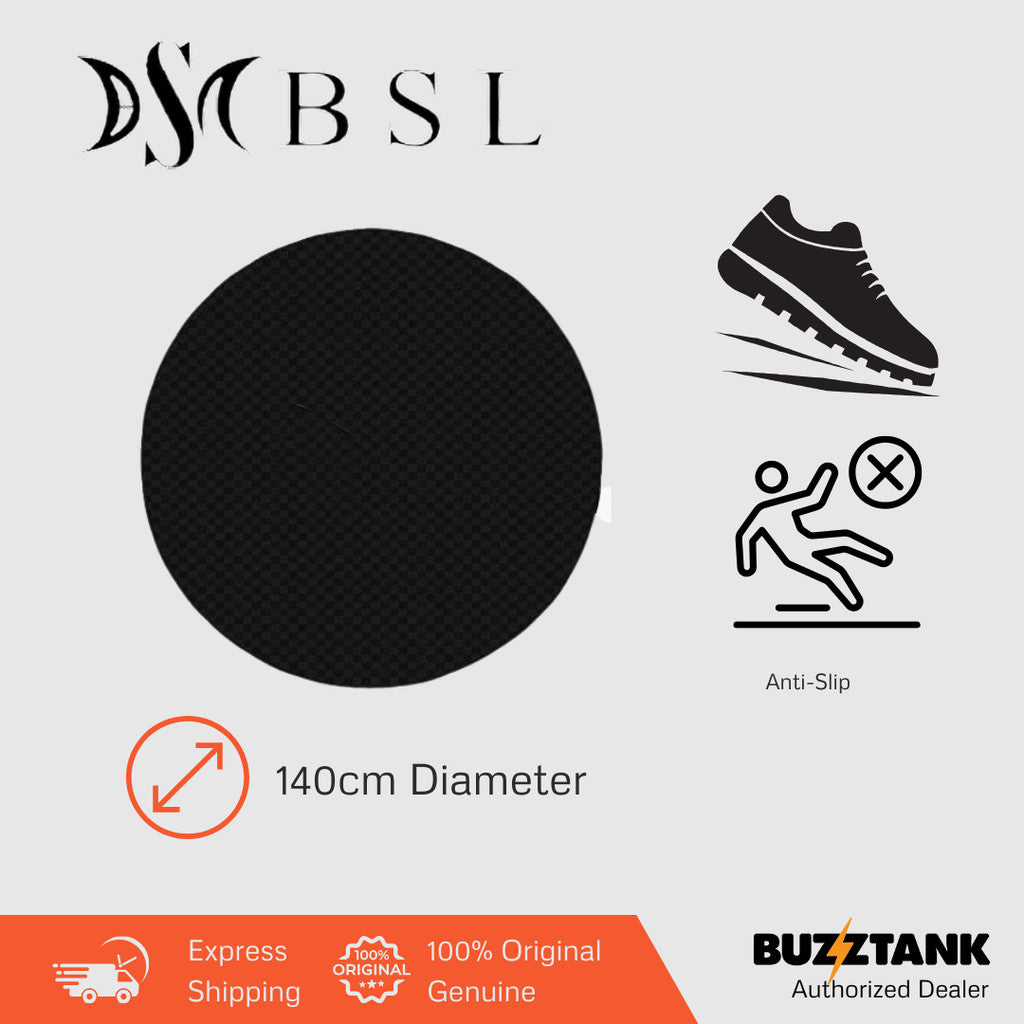 BSL Drum Carpet Rug with Rubber Bottom Anti-Slip Mat, Black, Round