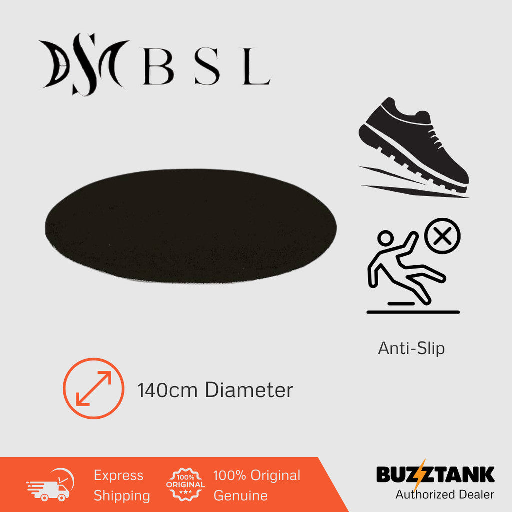 BSL Drum Carpet Rug with Rubber Bottom Anti-Slip Mat, Black, Round