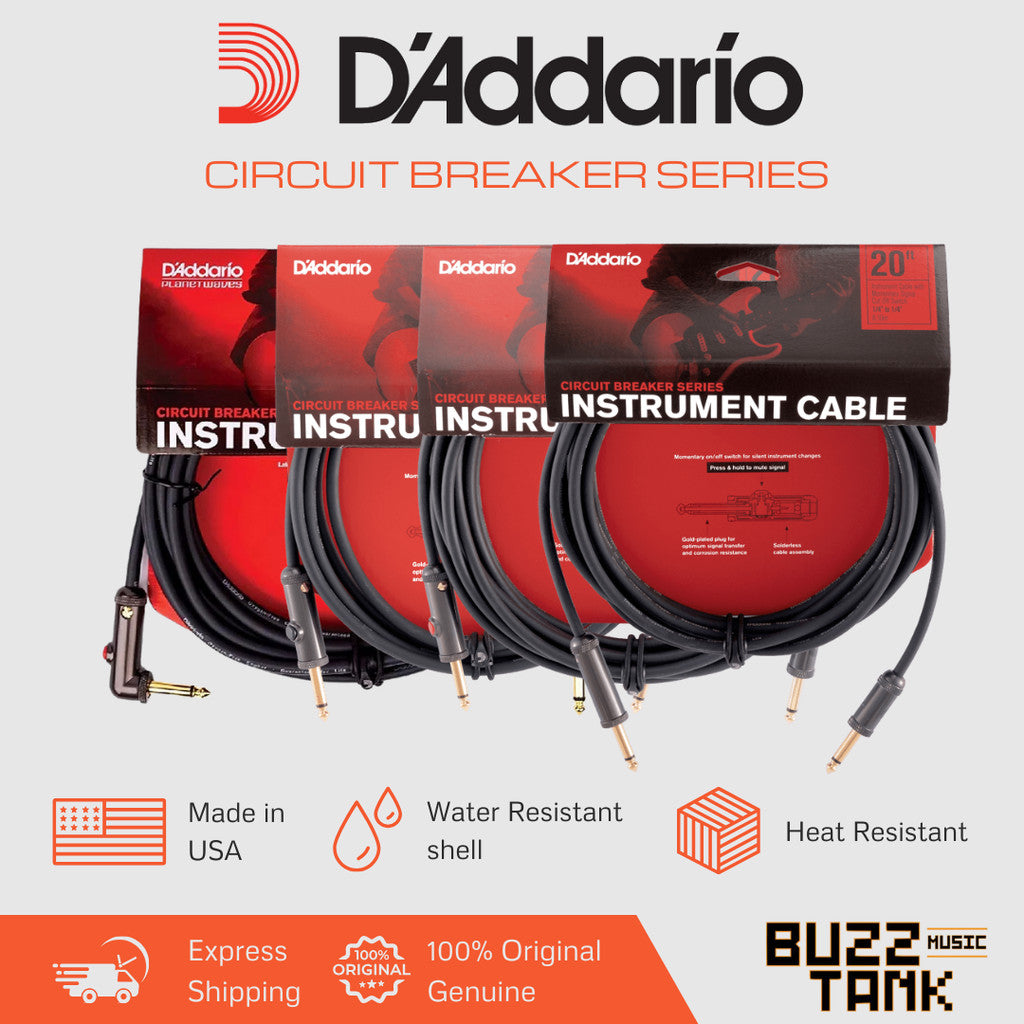 D'Addario Circuit Breaker Series Instrument Cables, Straight, Normal/Latching, 10ft/20ft