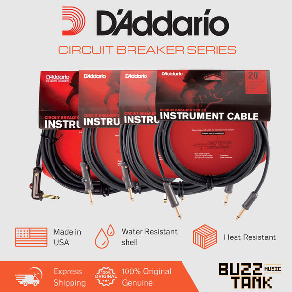 D'Addario Circuit Breaker Series Instrument Cables, Straight, Normal/Latching, 10ft/20ft