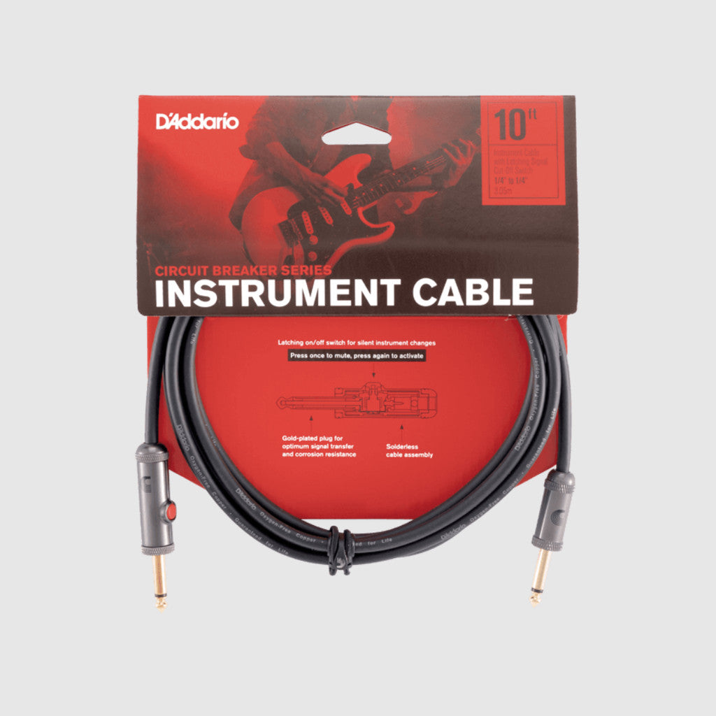 D'Addario Circuit Breaker Series Instrument Cables, Straight, Normal/Latching, 10ft/20ft